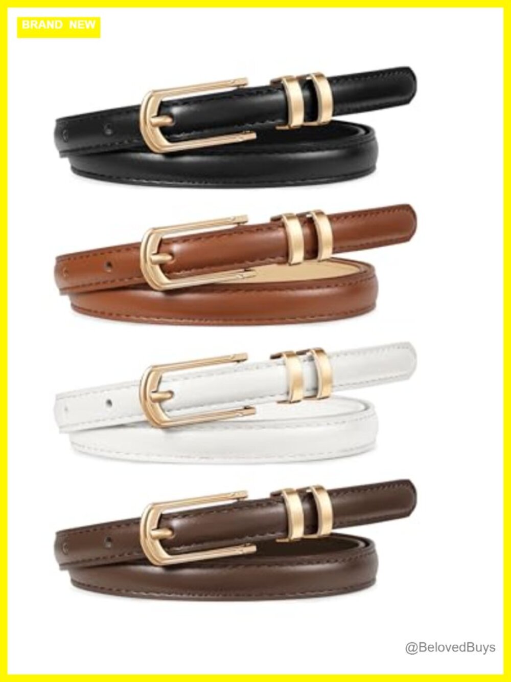 Women Skinny Faux Leather Belt 4 Pack with Gold Buckle Adjustable Waist Belt